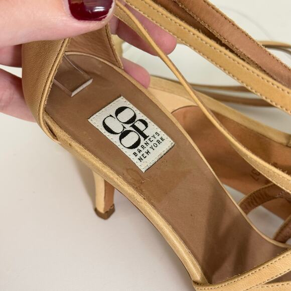 Co-op Barneys NY Stiletto Sandals 37 6.5 US Tan Leather Strappy Peep Toe ITALY - Picture 10 of 10